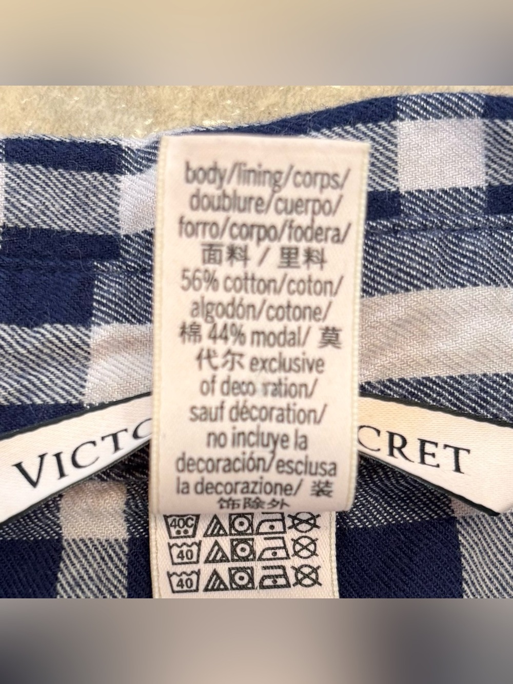 VGUC Victoria's Secret Light Flannel Plaid Pajama Set Women Sz S, Navy Off White - Picture 9 of 16